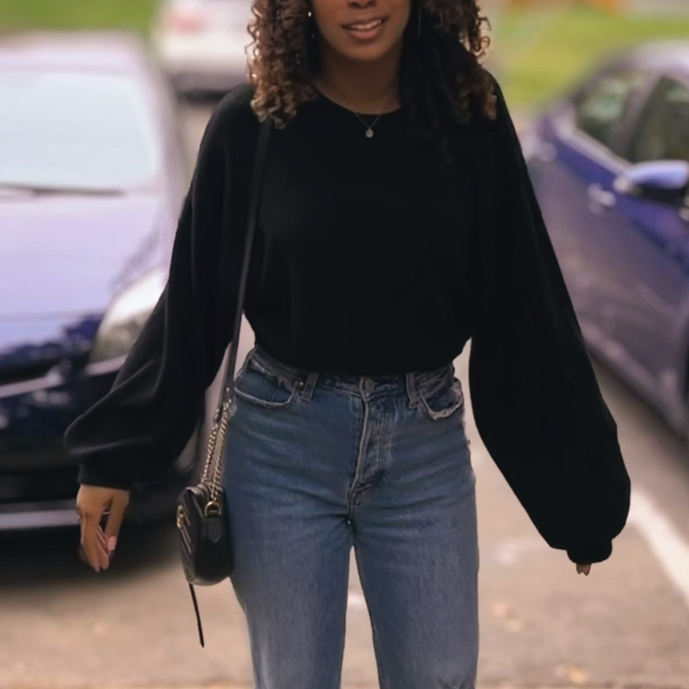 Forever 21 Black Balloon Sleeve Sweater S